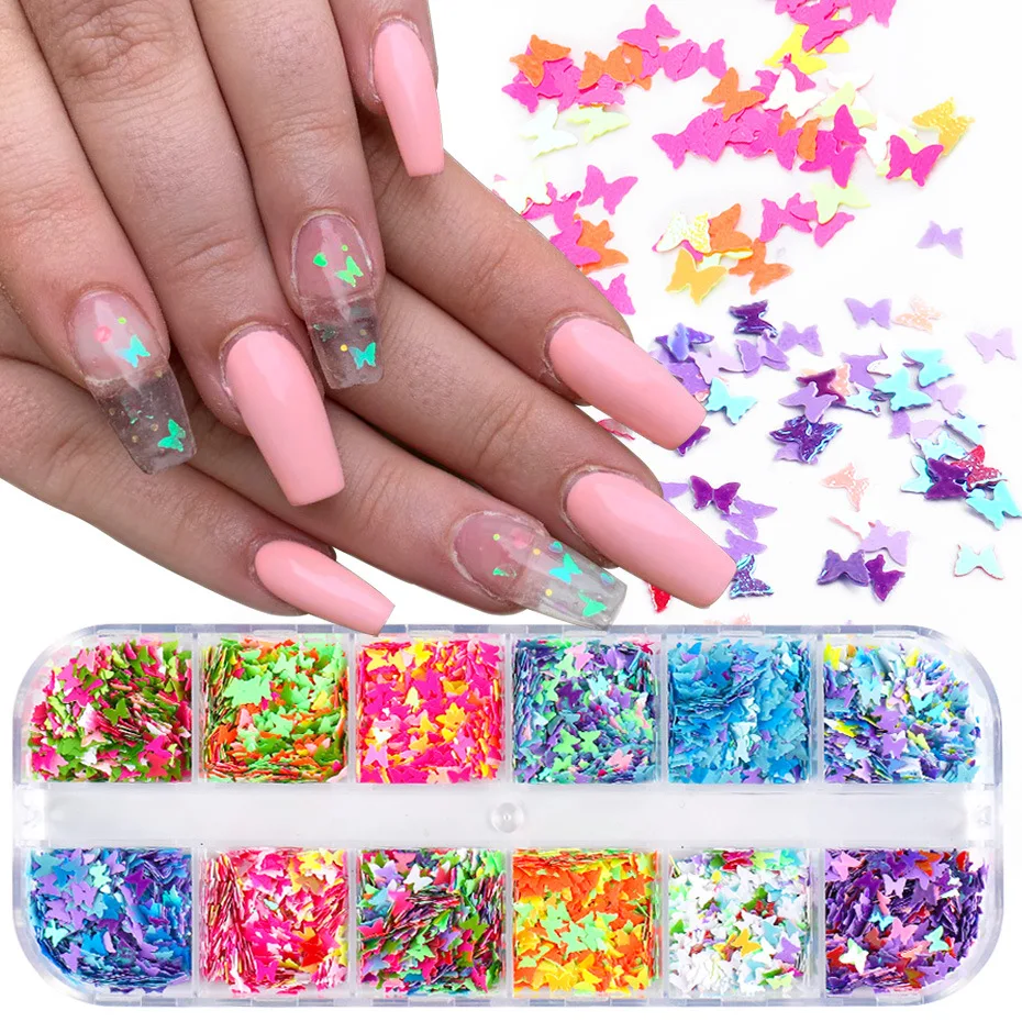 Holographic Butterfly  Heart Multi Shape  Laser Symphony Butterfly Sequins 3D Colorful Sequins Manicure  Nail Art Decoration