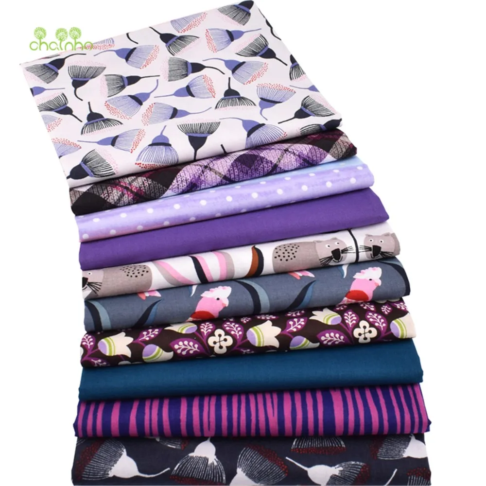 Chainho,Plain Weave Cotton Fabric,Handmade DIY Quilting Sewing Material,Patchwork Cloth,10 Purple Series,20x25cm/Piece,15CD21