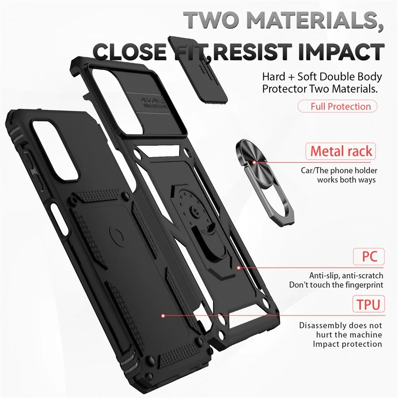 5G Armor Shockproof Case with Slide Lens Cover & Magnetic Car Holder Ring
