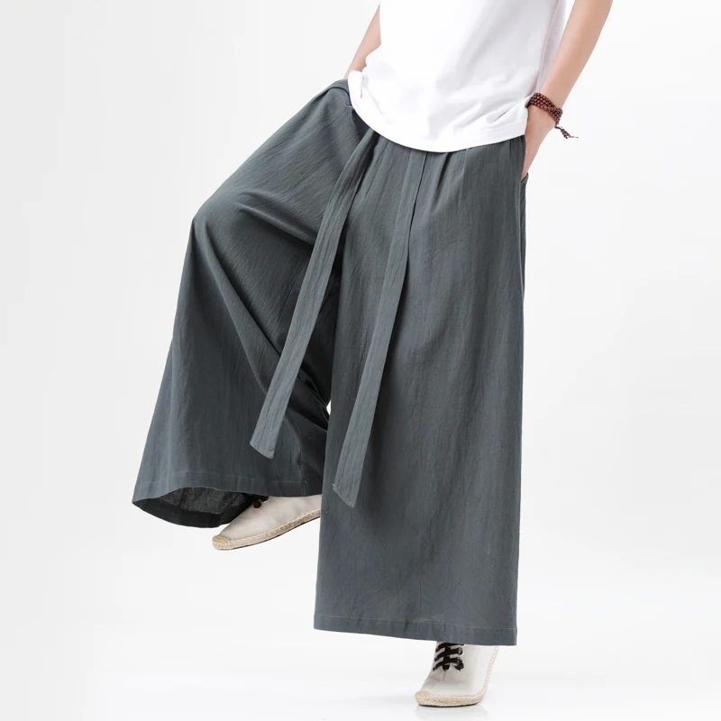 2023 중국 스타일 하라주쿠 리넨 코튼 린넨 바지 남자 일본 기모노 바지 남성 streetwear 여름 레트로 와이드 레그 바지