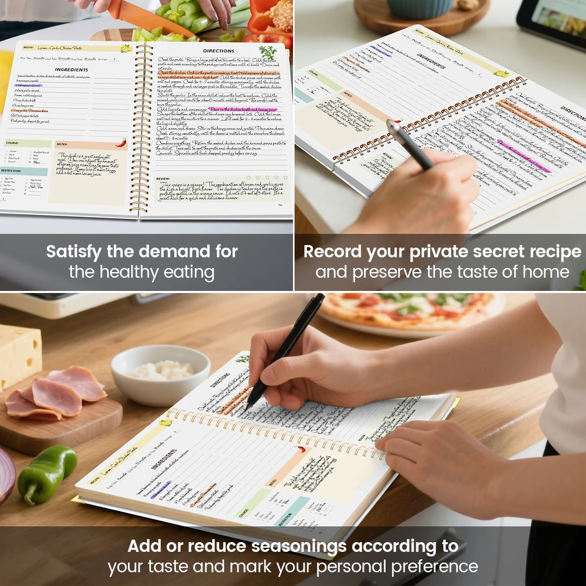 Elegant Hardcover Recipe Book with Full-Color Interior for 80 Personalized Recipes