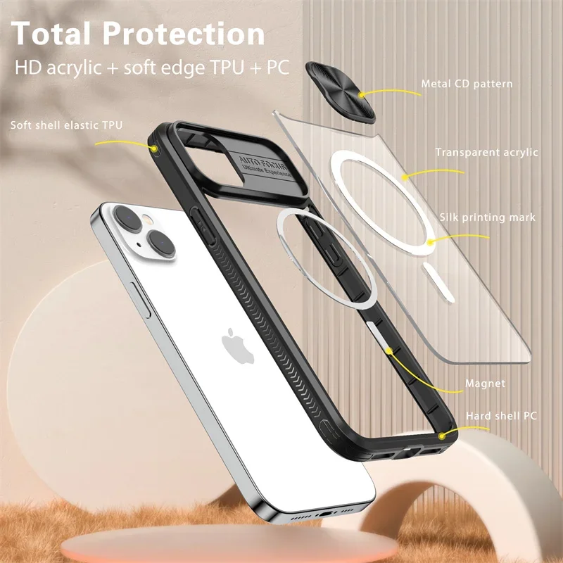 Acrylic Slide Camera Lens Case with MagSafe for Magnetic Wireless Charging