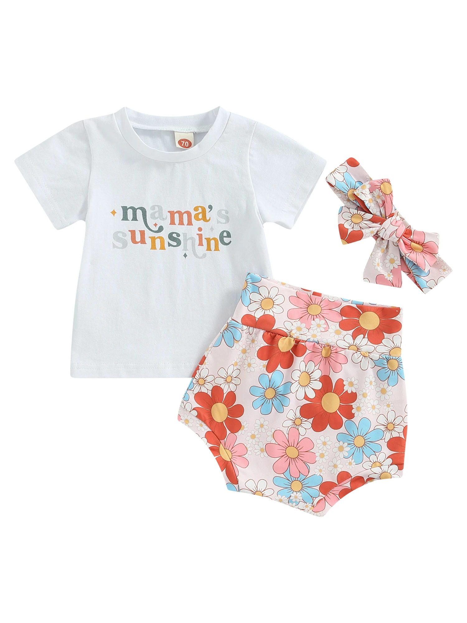 

Baby Girl Summer Outfit Set Short Sleeve Romper with Flower Patterns Shorts Bloomers Headband - Cute and Stylish Bobo Baby