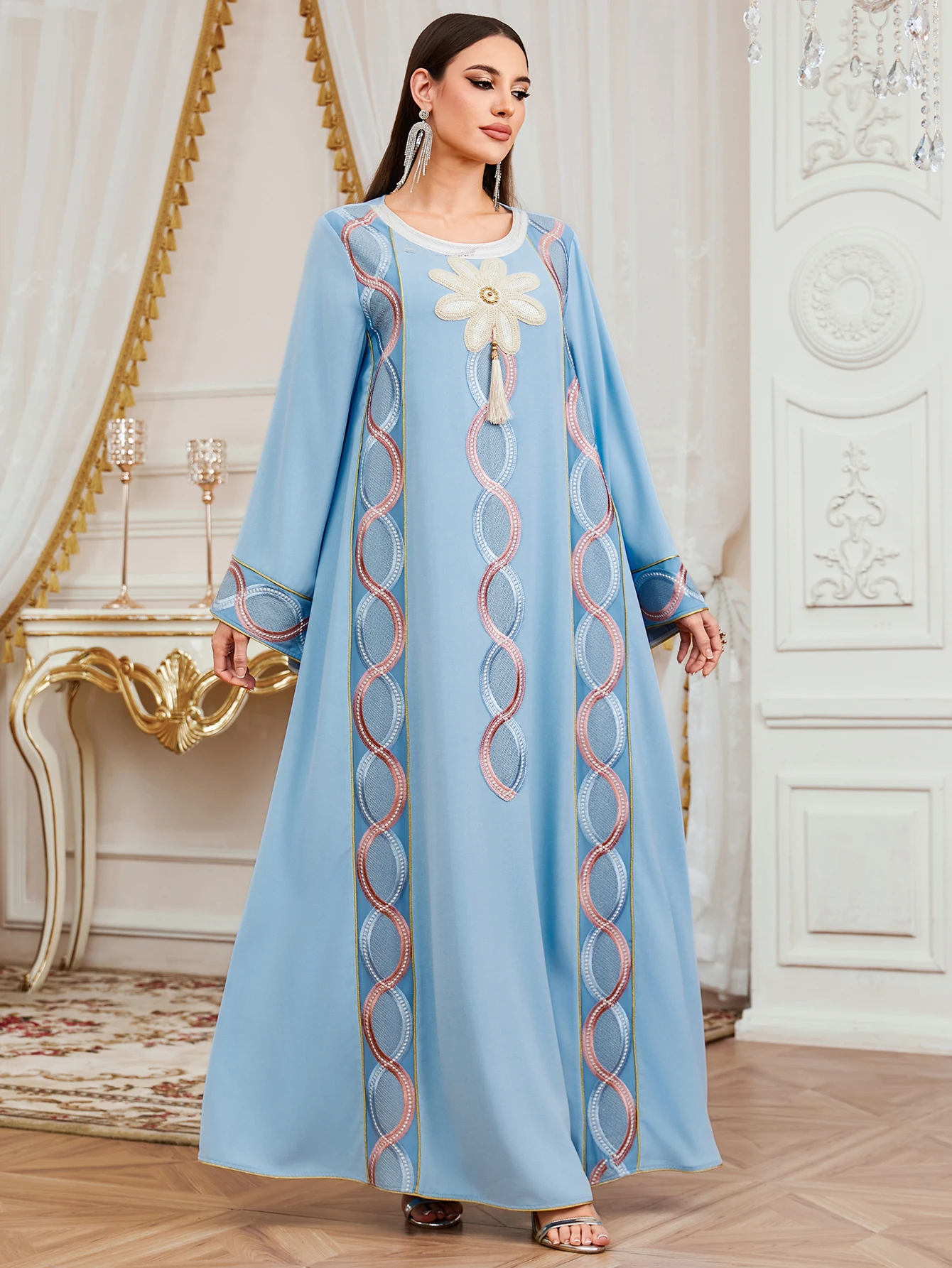 Uni Ramadan Elegante Perlen Abaya Dubai Stickerei Kaftan Marocain Oansatz Muslimischen Elegante Frauen Abendkleid – Detail 2