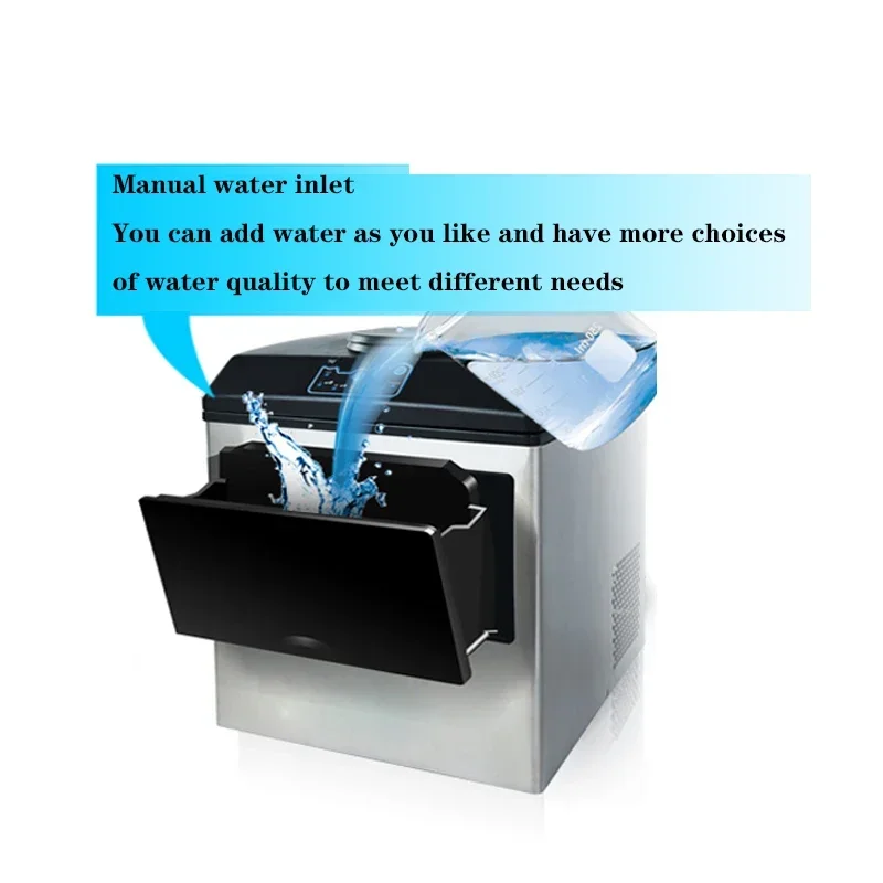 25KG Commercial High Quality Ice Making Machine English Panel Household Ice Cube Maker Tea Milk Shop Automatic Water Inlet