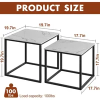 Coffee Table Set of 2, Modern Black Wooden Side Table, Metal Frame Square End Table, Center Tables,Nesting Coffee Table for 2