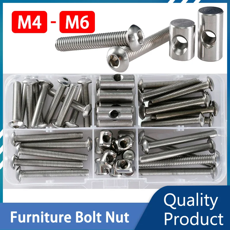 Hex Hexagon Rodada Parafusos Cap Móveis de Madeira Pino de Passador Rosca Barril Hammer Nuts Conjunto Kit Parafuso Embutido m4 m5 m6 Aço Inoxidável