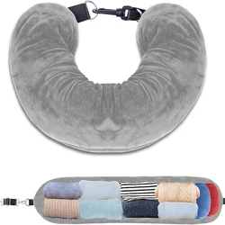 Compact & Comfortable Travel Neck Pillow - Space - Saving Support for Ultimate Journey Relaxation (Grey)