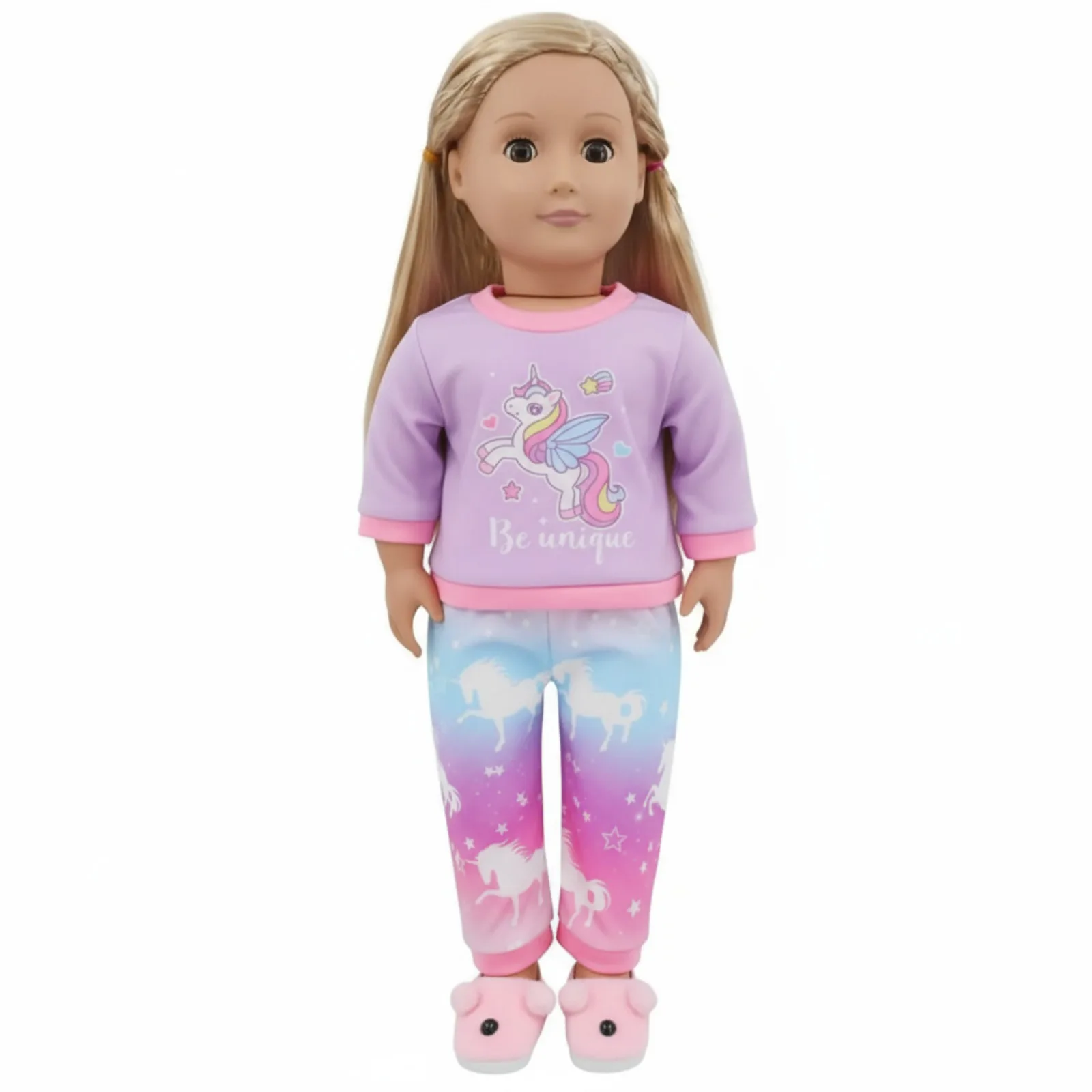 Niedliche Puppenkleidung + Plüsch-Hausschuhe für 43 cm große Babypuppen, Zubehör und 18-Zoll-Amerikanische Puppen, Mädchenspielzeug unserer Generation – Detail 17