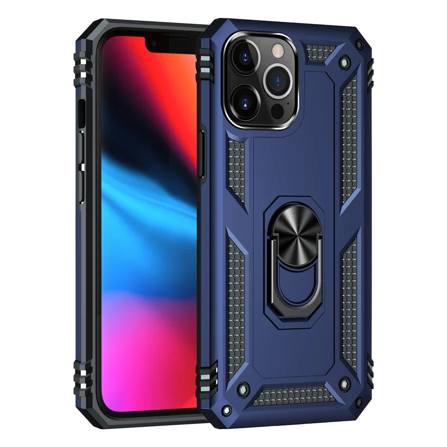 Shockproof Armor Bumper Case with Finger Holder and Magnetic Metal Ring Cover