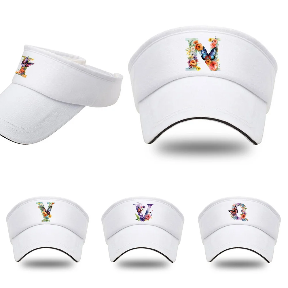 

New Fashion and Simplicity Empty Top UV-proof Sun Hats Butterfly Letter Print Pattern Sports Tennis Golf Running Sunscreen Cap