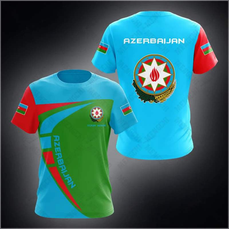 

Azerbaijan Emblem Custom Name Unisex T-shirts Oversized Short Sleeve Tops Summer Sportswear Casual Tees For Men Women And Kids