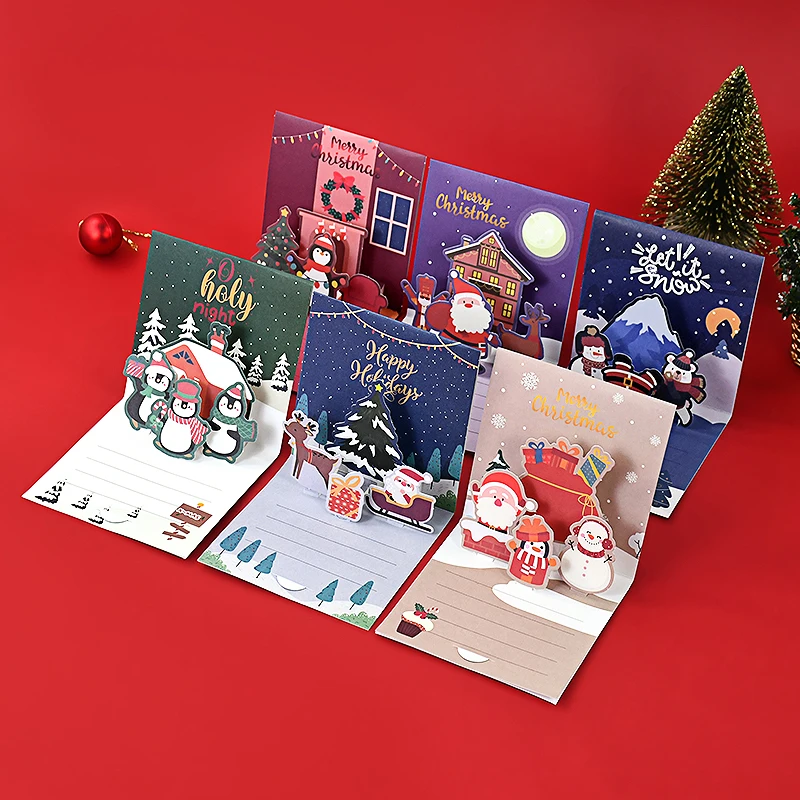 1set Merry Christmas Greeting Cards Handmade 3D Cards Thank You Invitation Christmas Pop-Up New Year Noel Decor