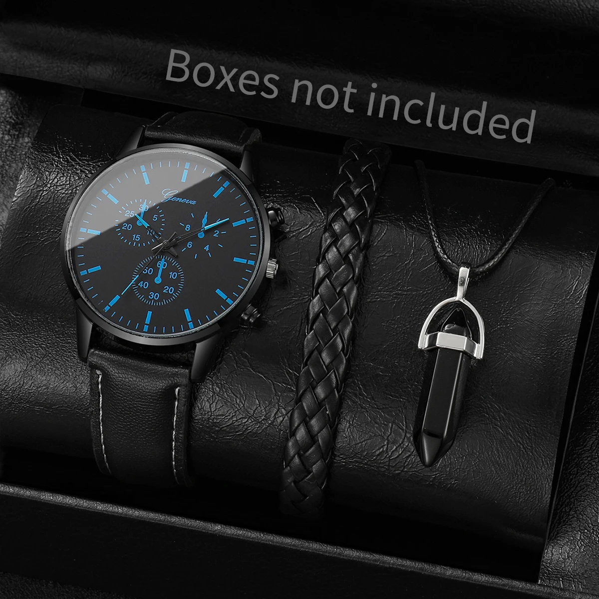 3pcs/set Men's Watch Casual Fashion Trendy Scale Dial Simple Classic Quartz Watch+Hand Rope+Necklace (Box Not Included)