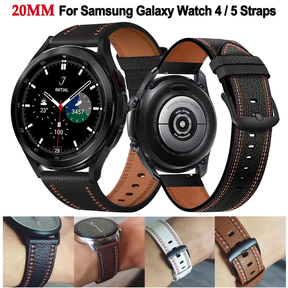 20mm Leather Watchband For Samsung Galaxy Watch 4 Strap Watch4 Classic