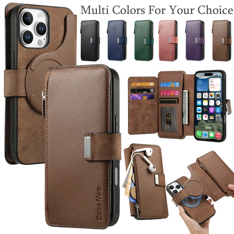 Versatile Leather Wallet Phone Case with Multi Card Slots and Retro Buckle Cover