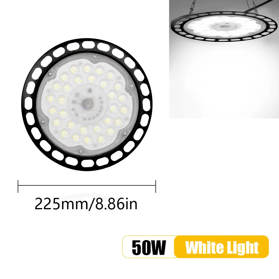 Superhelle 100/150/200 W UFO-LED-Hochregalleuchten, wasserdicht, für Gewerbe, Industrie, Markt, Lager, Garage, Werkstatt, Garagenlampen