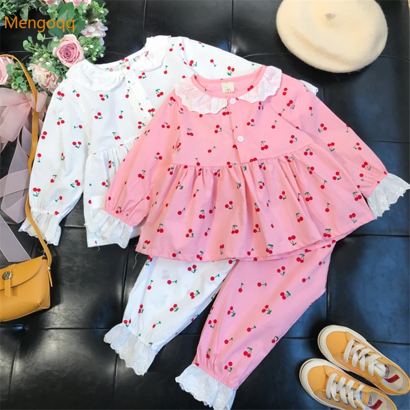 Kids Girls Summer Pajamas Children Sleepwear Baby Pajamas Sets Girls Flower Lace Cotton Nightwear Clothes Kids Clothing 2-7Y sleepwear for kid female