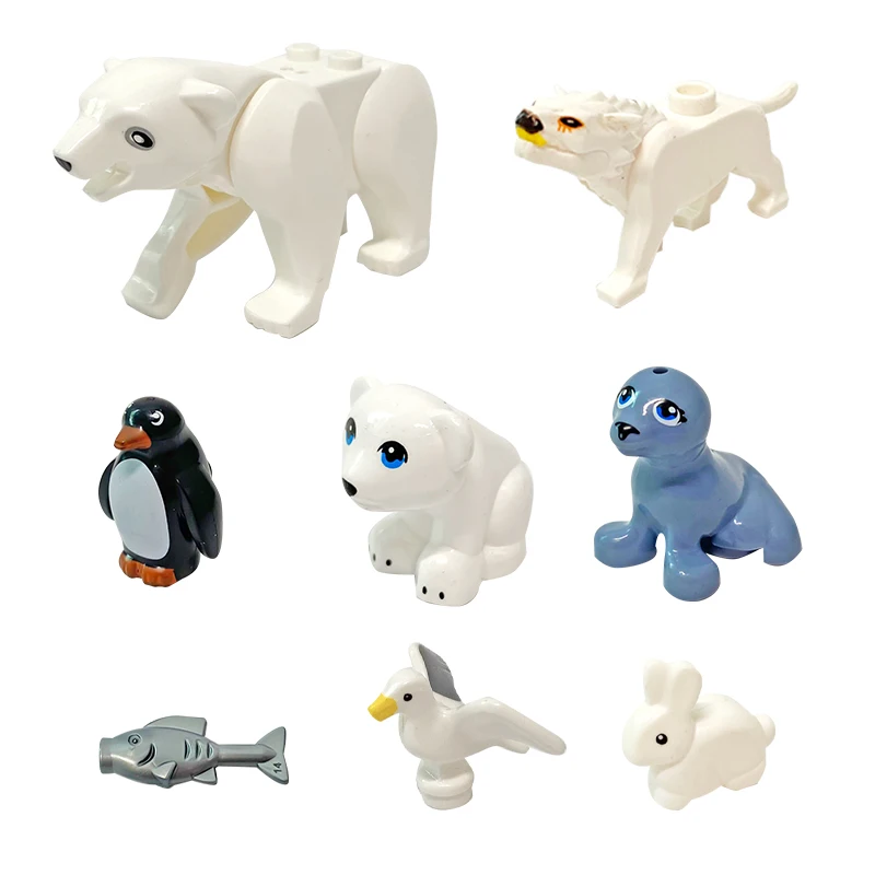 8pcs Mini Polar Animals Asst Building Blocks DIY Toys Polar bear White bear Wolf Sea lion Seagull Rabbit Fish Penguin Bricks
