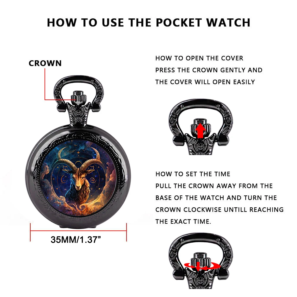 Orologio da tasca al quarzo Ariete con segno zodiacale per donna