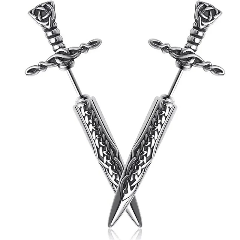 

Fashion New Single Celtic Knot Sword Hilt Wear Women'S Trendy Punk Piercing Hoop Earrings Party Party Gift