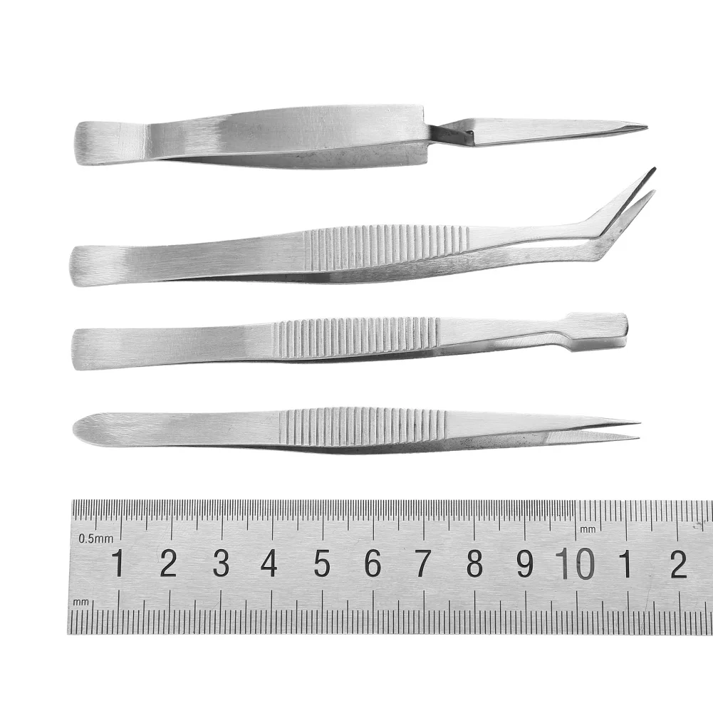 4PCS Tweezers Kit Stainless Steel Precision Tweezers Thickened Straight Bent Clip Tool For Electronics Repair Soldering Crafting