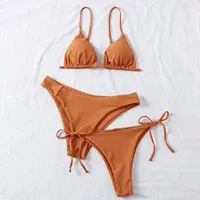Sexy 3 Pieces Set Swimwear Women Lace Up Micro Bikini Set Female Solid Low Waist Swimsuit Beachwear Bathing Suit - Image 4