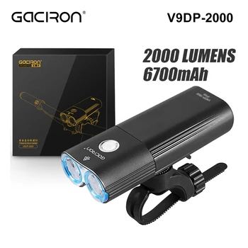 GACIRON V9DP-2000 Faro 2000 lumen Luce anteriore per bicicletta Impermeabile USB ricaricabile 6700mAh Accessori per luci per bici