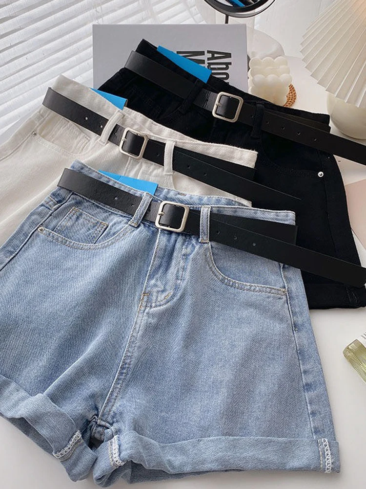 

YuooMuoo Jeans Shorts Woman Summer Casual All Match Denim Shorts Mujer with Belt