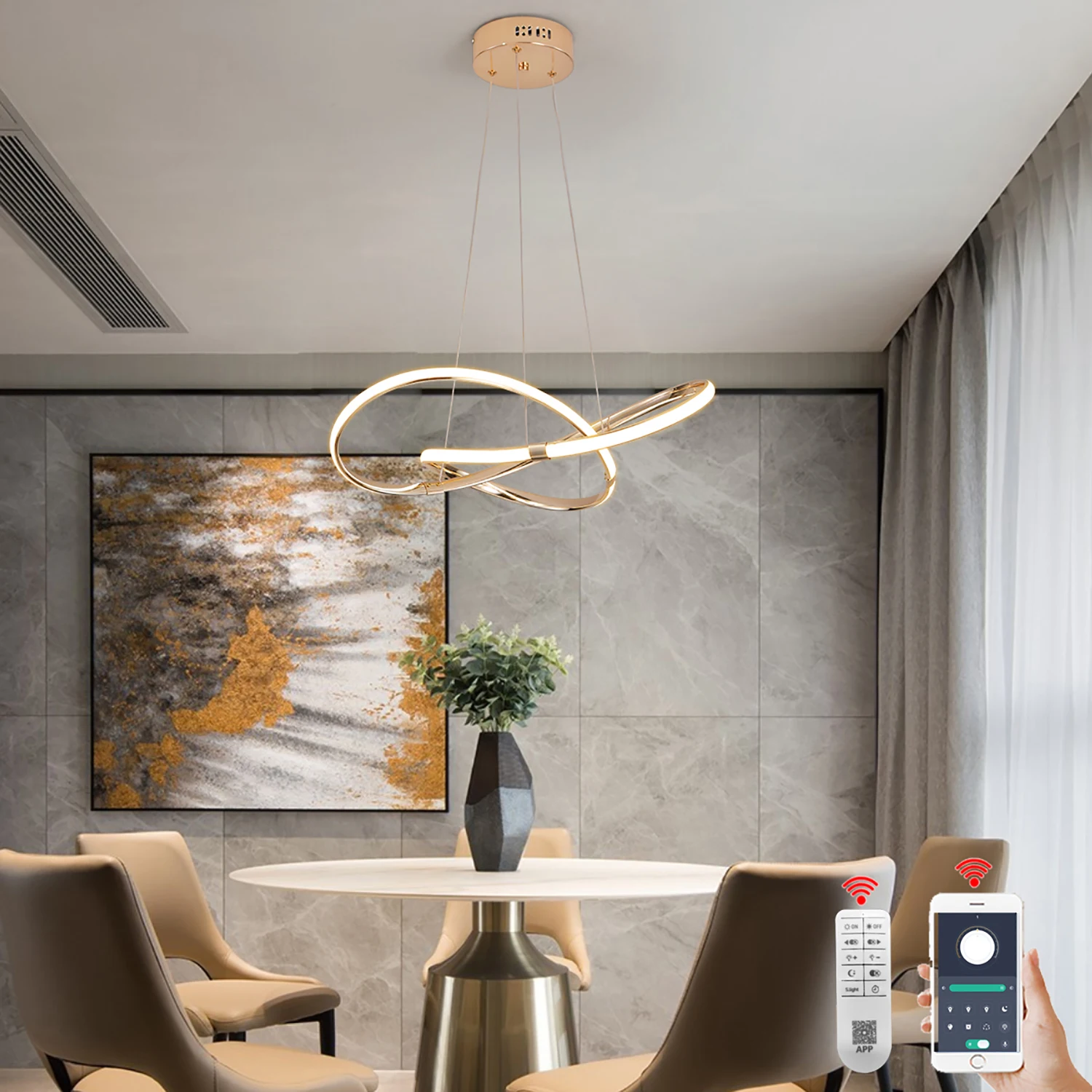 Modern Chandeliers led chandelier ceiling chandelier led pendant light For Dining room Kitchen Modrom led pendant lights Gold/chrome/black Ceiling hanging lamps D54cm W/remote