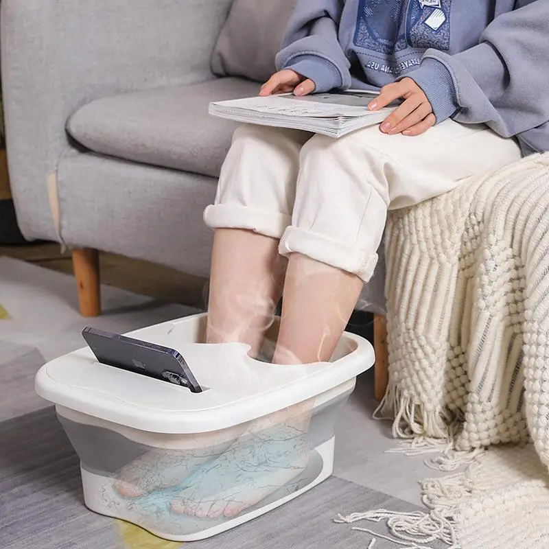 Folding foot soaking bucket household footbath dormitory students massage health plastic footbath portable thickened foldable foot bath