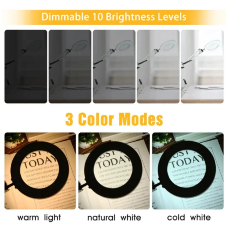 72LED 8X/10X Illuminated Magnifying Glass USB 3 Colors for Soldering Iron Repair/Table Lamp/Skincare Beauty