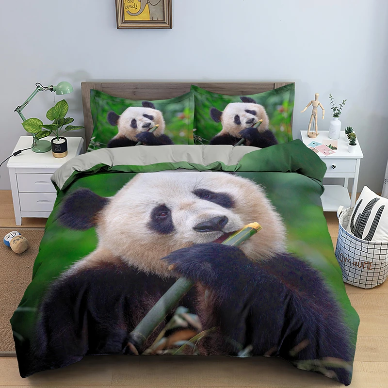

3D Panda Bedding Set Lovely China Black White Animal Duvet Cover King Queen Bamboo Comforter Cover 3pcs Polyester Quilt Cover