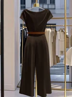 Elegant European and American style satin jumpsuit with pile collar and wide legs for women - Image 5