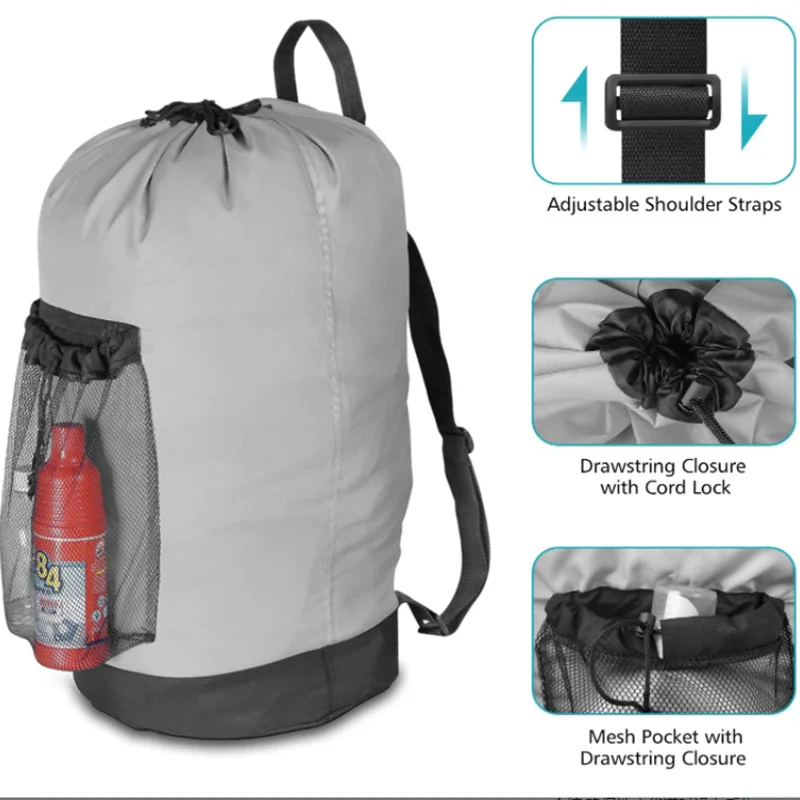 LaundryBagBackpackwithShoulderStrapsMeshPocketDurableNylon
