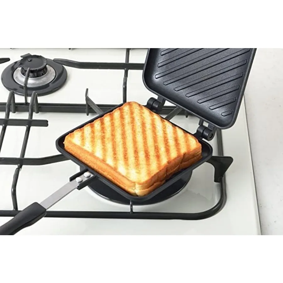 NonStick Panini Press Hot Sandwich Maker with Aluminum Flip Grill and Handle for Home Use and Outdoor Camping Adventures Ideal