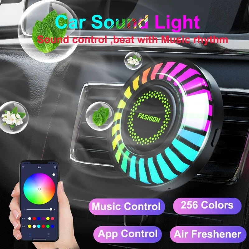 Car Music Rhythm Atmosphere Lamp 24 LED Light RGB Sound Control APP