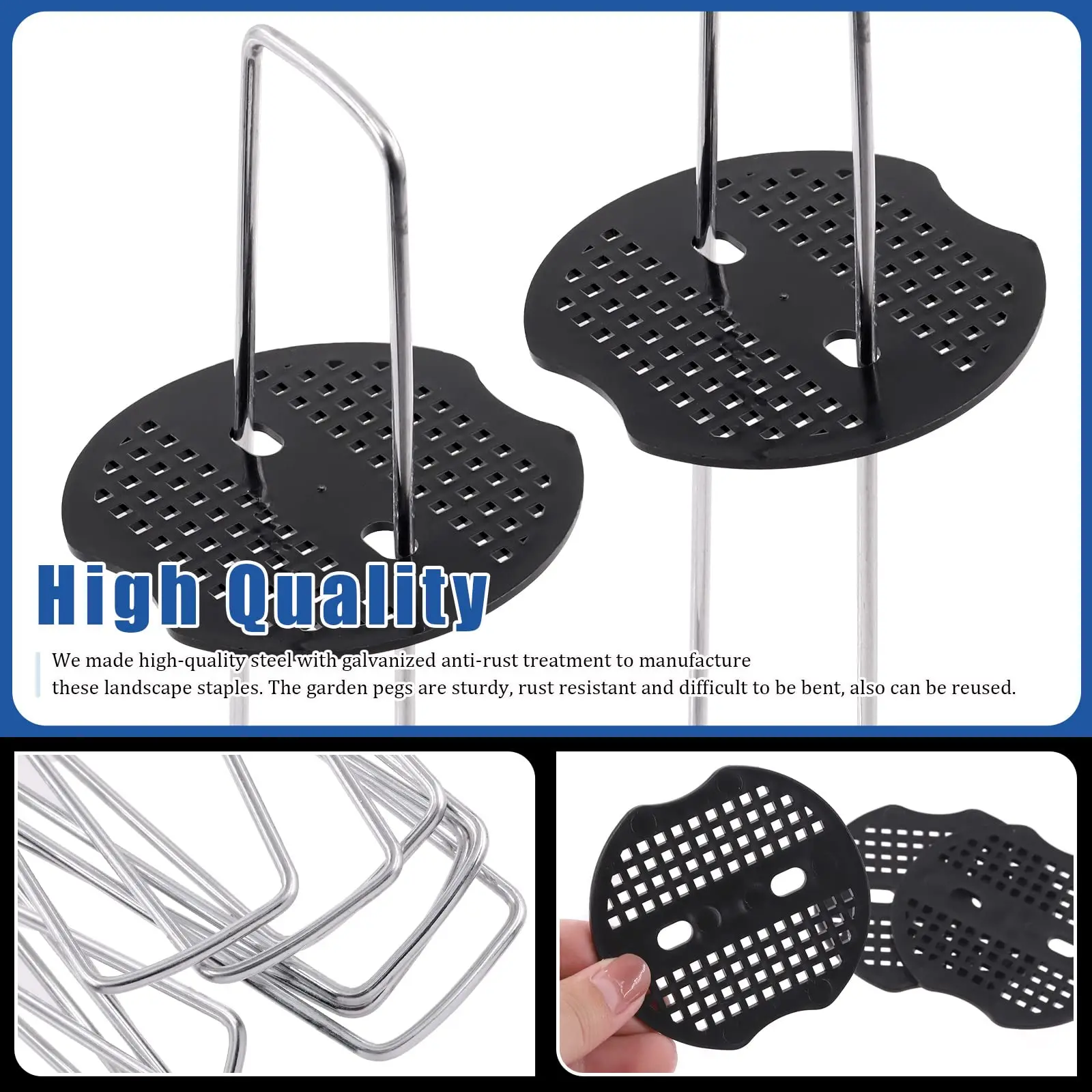 4/6 Inch Landscape Staples 11 Gauge Garden Staples, Galvanized Yard Lawn Stakes U-Shaped Pins Ground Anchors With 50 Gaskets 2