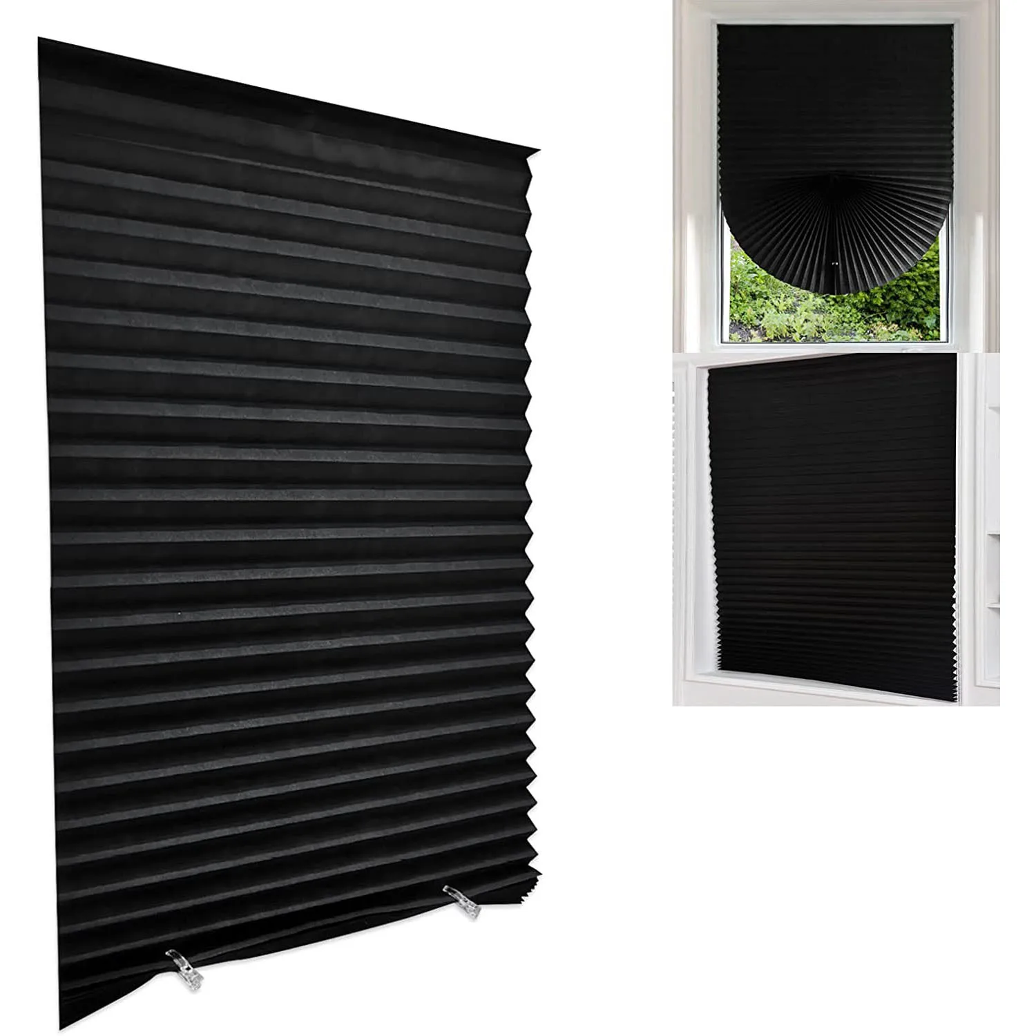 Versatile White Temporary Window Shade - Light Filtering, Pleated Fabric, Self-Adhesive Room Darkening Blind