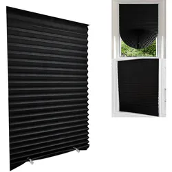 Versatile White Temporary Window Shade - Light Filtering, Pleated Fabric, Self-Adhesive Room Darkening Blind - 90cm W x 180cm L (Blind Shade Black)