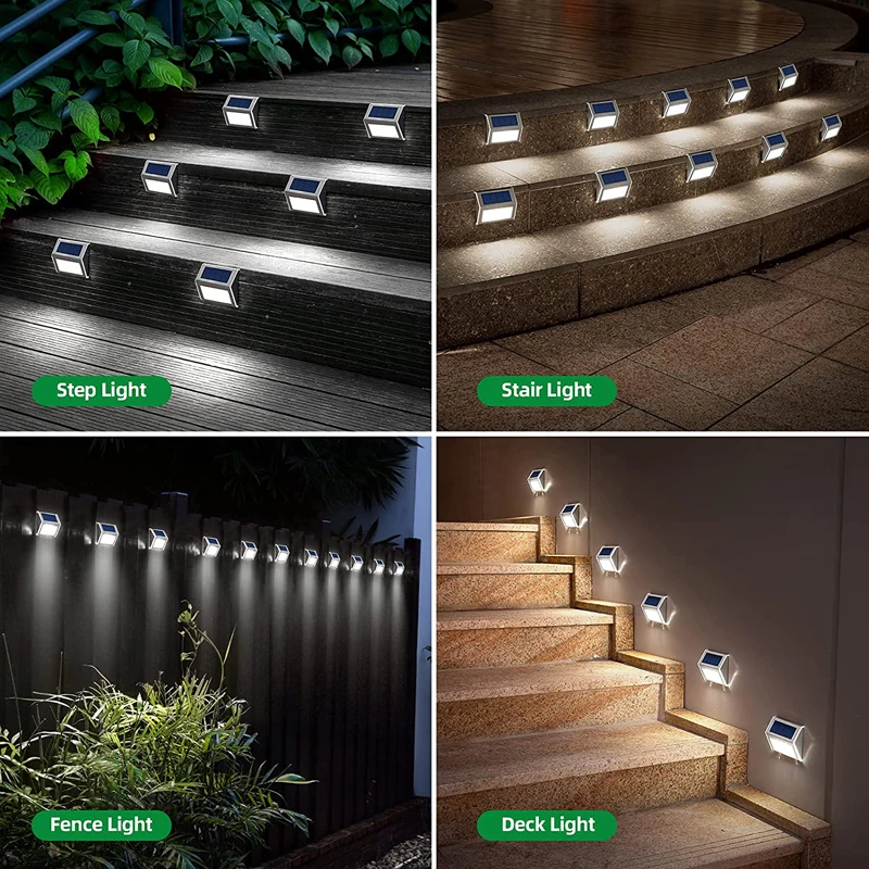 Outdoor LED Lights Solar Powered 3LED Waterproof Garden Wall Lamp For Fence Deck Stair Lights Decoration