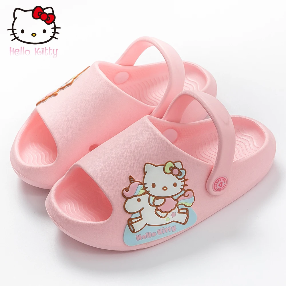 Hello Kitty Kids Lovely Indoor Slippers For Summer Girls Cute Cartoon Cat Sandals Kids Non-slip Soft Bottom Casual Beach Shoes