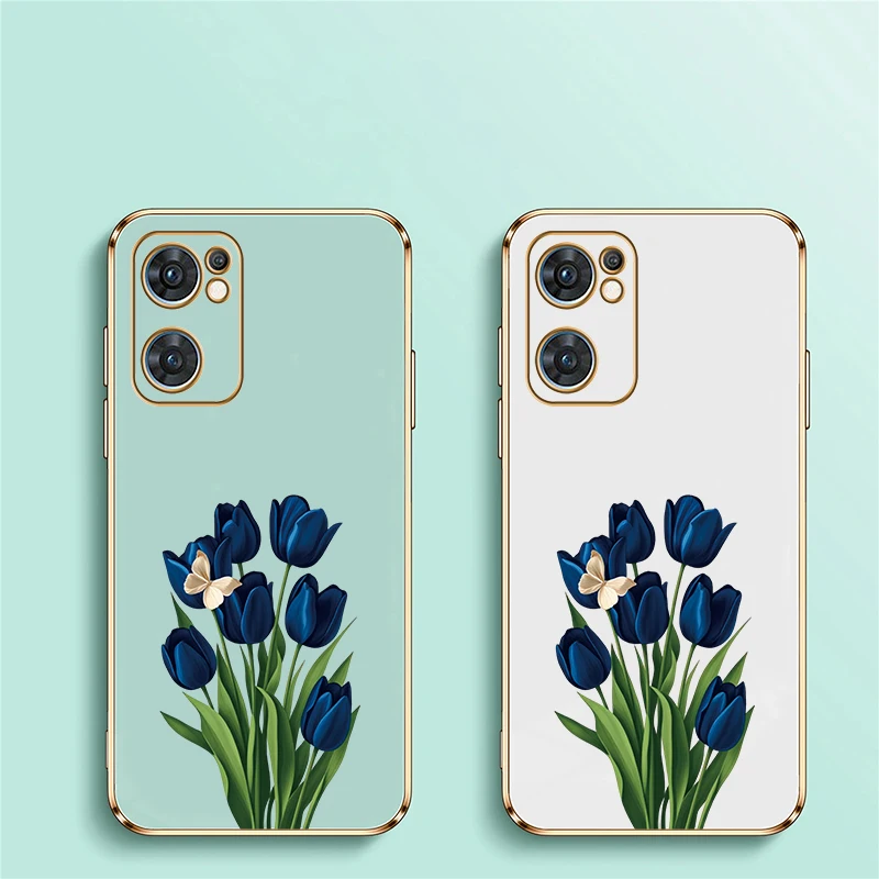 Shockproof Silicone Phone Case with Tulip Flower Butterfly Design