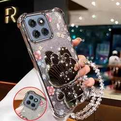 3 - Piece Beautiful Flowers Phone Case Set with Lanyard and Stand - Motorola Moto E13 (Silver)