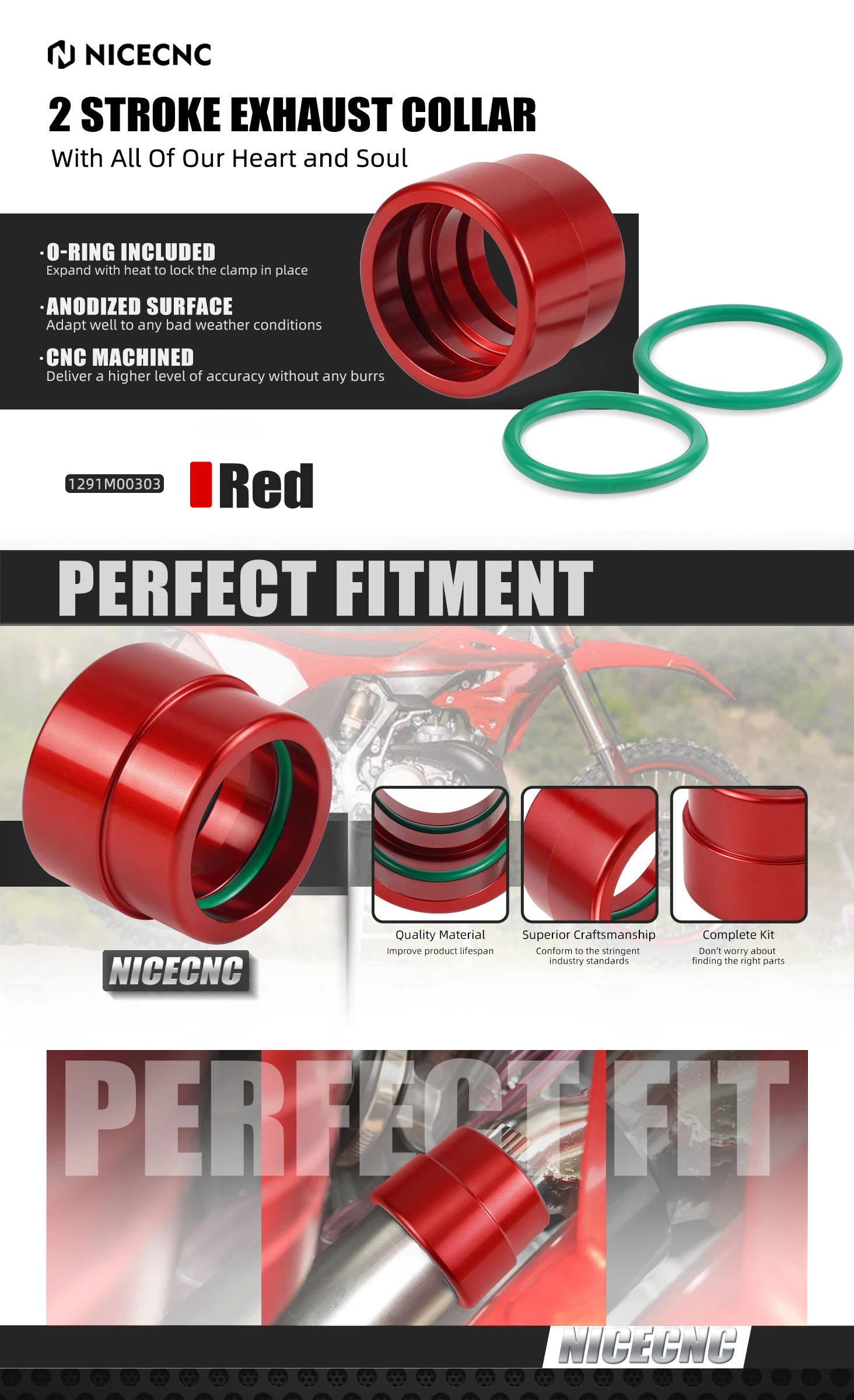 NICECNC Für Beta RR300 RR250 RR300 RR250 Xtrainer 300 2013-2019 2018 2017 Motorrad Auspuff Kragen O-Ringe Abdeckung Schutz – Detail 1