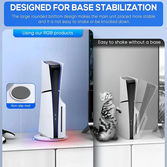 Vertical Cooling Stand with RGB Light For PS5 Slim / PS5 Pro Console Anti-Slip Base Bracket Holder Bracket Gaming Accessories 4