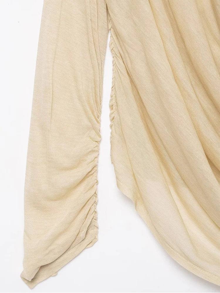 Chic Ruched Droop Women Shirt 2025 New Elegant Blouse Woman Tops Lady Ruffles Long Sleeve Translucent Slim Blouses Top ﻿