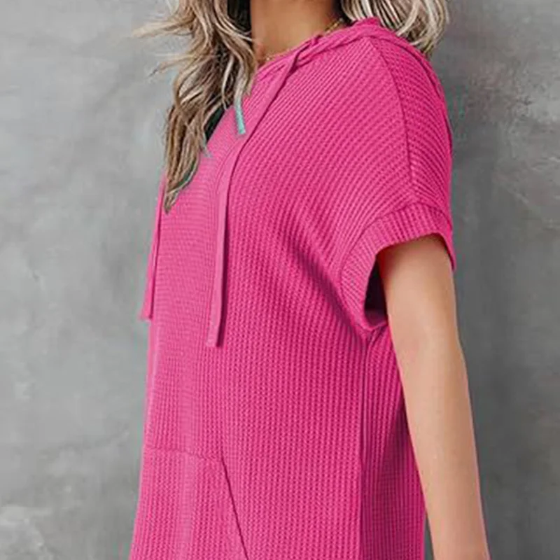 2024 New Summer Oversized Elegant Fashion Women\'s Casual Split Pullover Solid Pockets Lengthen O Neck Short Sleeve Y2K Chic Tops