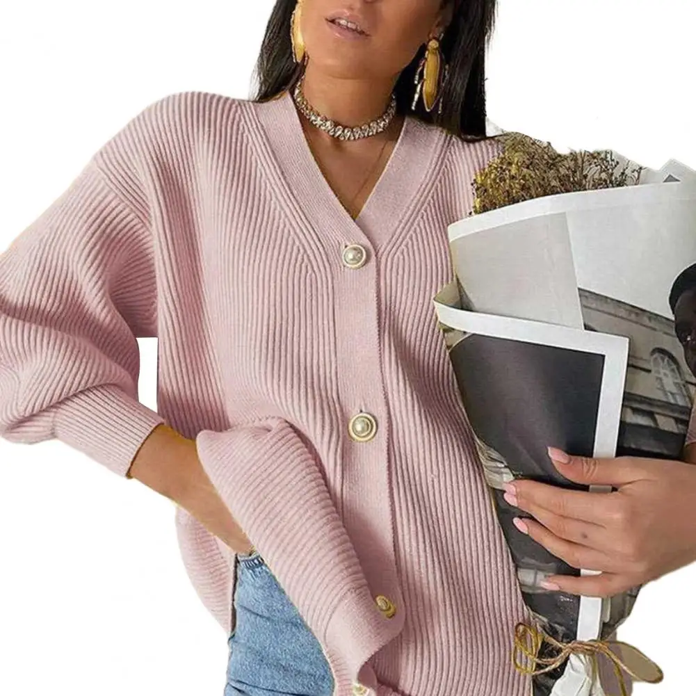 

Женский вязаный свитер, длинный однобортный Кардиган из полиэстера с V-образным вырезом, Осень-зима