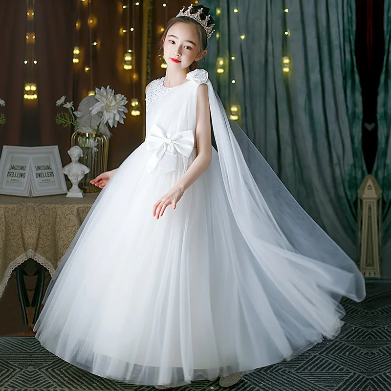 Shiny Toddler Little Big Girls Crystal Bowknot 3D Flower Girl Birthday Party Formal Evening Dance Party Gown 1032 4